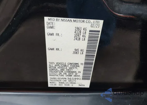 2023 Nissan Altima Sl Fwd from USA, damaged, VIN 1N4BL4EV4PN365991